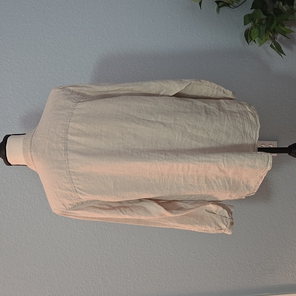 LL BEAN Linen Long Sleeve Button Down Top Blouse Cream Sz Large Preppy - Picture 9 of 13